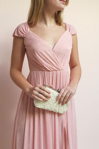 Cephee Blush Glitter Dress | Robe Maxi | Boutique 1861 model close up