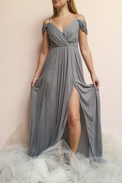 Cephee Grey Glitter Dress | Robe à Brillants | Boutique 1861 on model