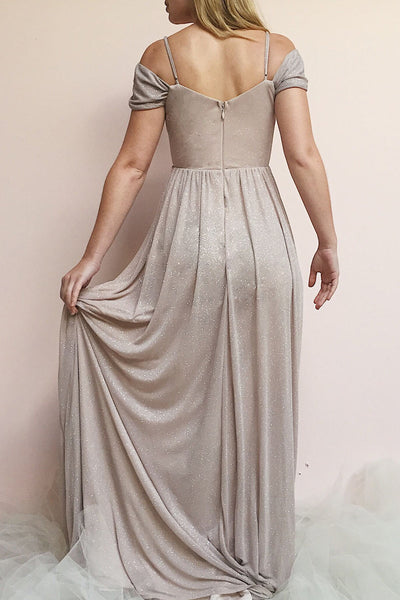 Cephee Taupe Glitter Dress | Robe Maxi | Boutique 1861 model back