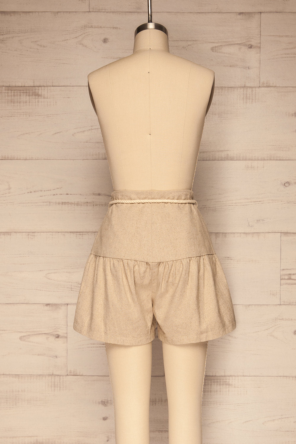 Cesena Beige Linen Shorts with Belt | La petite garçonne back view