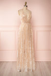 Chandrima Beige Maxi Dress w/ Plunging Neckline | Boutique 1861 side view