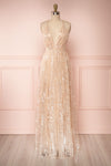 Chandrima Beige Maxi Dress w/ Plunging Neckline | Boutique 1861 front
