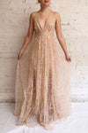 Chandrima Beige Maxi Dress w/ Sequins Tulle | Boutique 1861 model look