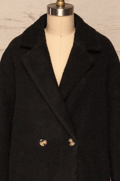 Chania Black Double Breasted Wool Coat | La Petite Garçonne front close-up
