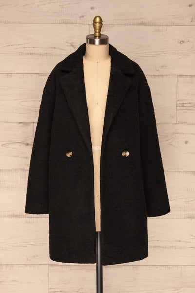 Chania Black Double Breasted Wool Coat | La Petite Garçonne front view open