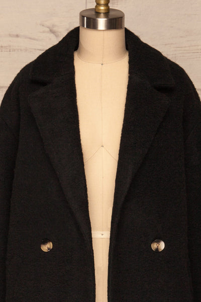 Chania Black Double Breasted Wool Coat | La Petite Garçonne front close-up open