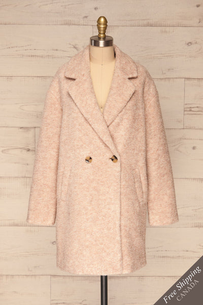 Chania Blush Pink Double Breasted Wool Coat | La Petite Garçonne front view