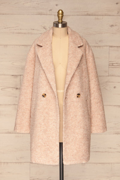 Chania Blush Pink Double Breasted Wool Coat | La Petite Garçonne front view open