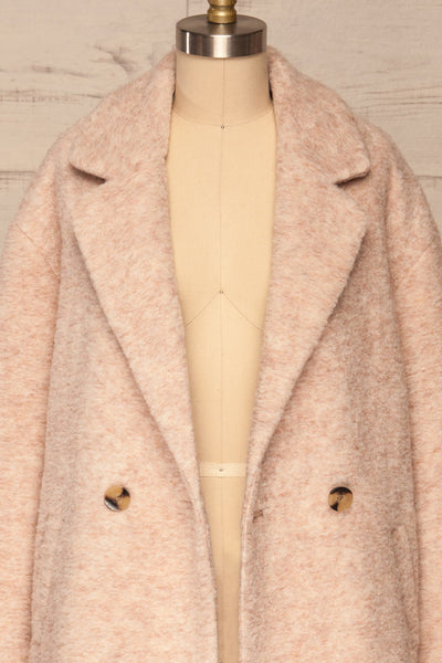 Chania Blush Pink Double Breasted Wool Coat | La Petite Garçonne front close-up open