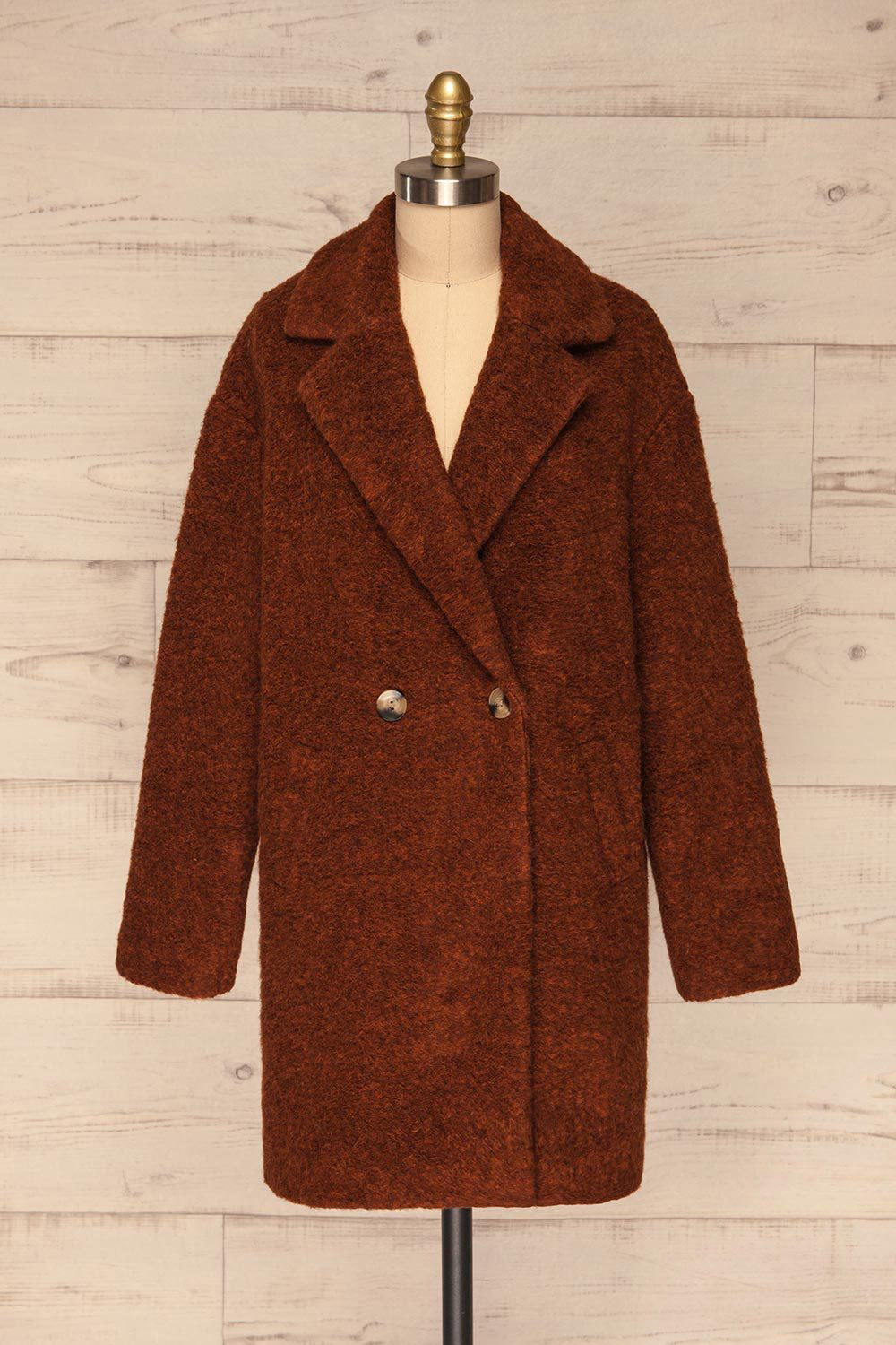 Chania Rust Brown Double Breasted Wool Coat | La Petite Garçonne
