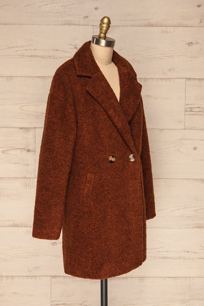Chania Rust Brown Double Breasted Wool Coat | La Petite Garçonne side view