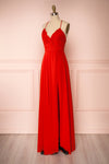 Chantay Red A-Line Maxi Dress w/ Lace | Boutique 1861 side view