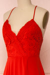 Chantay Red A-Line Maxi Dress w/ Lace | Boutique 1861 side close-up