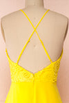 Chantay Yellow A-Line Maxi Dress w/ Lace | Boutique 1861 back close-up