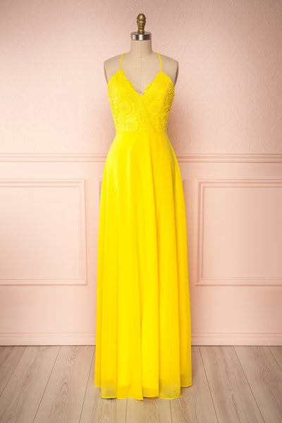 Chantay Yellow A-Line Maxi Dress w/ Lace | Boutique 1861 front
