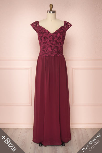 Cheana Cerise Burgundy Chiffon & Lace Plus Size Gown | Boutique 1861