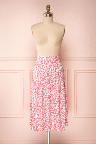 Chelsea Pink & White A-Line Midi Skirt | Boutique 1861 front view