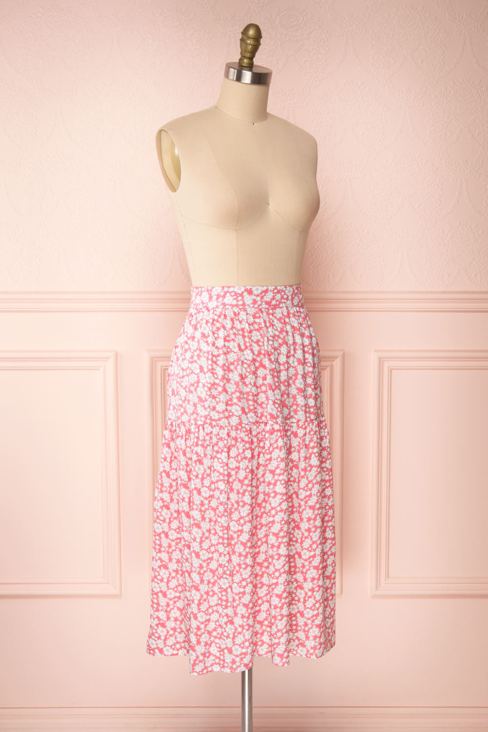 Chelsea Pink & White A-Line Midi Skirt | Boutique 1861 side view