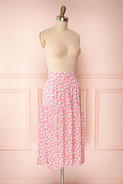 Chelsea Pink & White A-Line Midi Skirt | Boutique 1861 side view