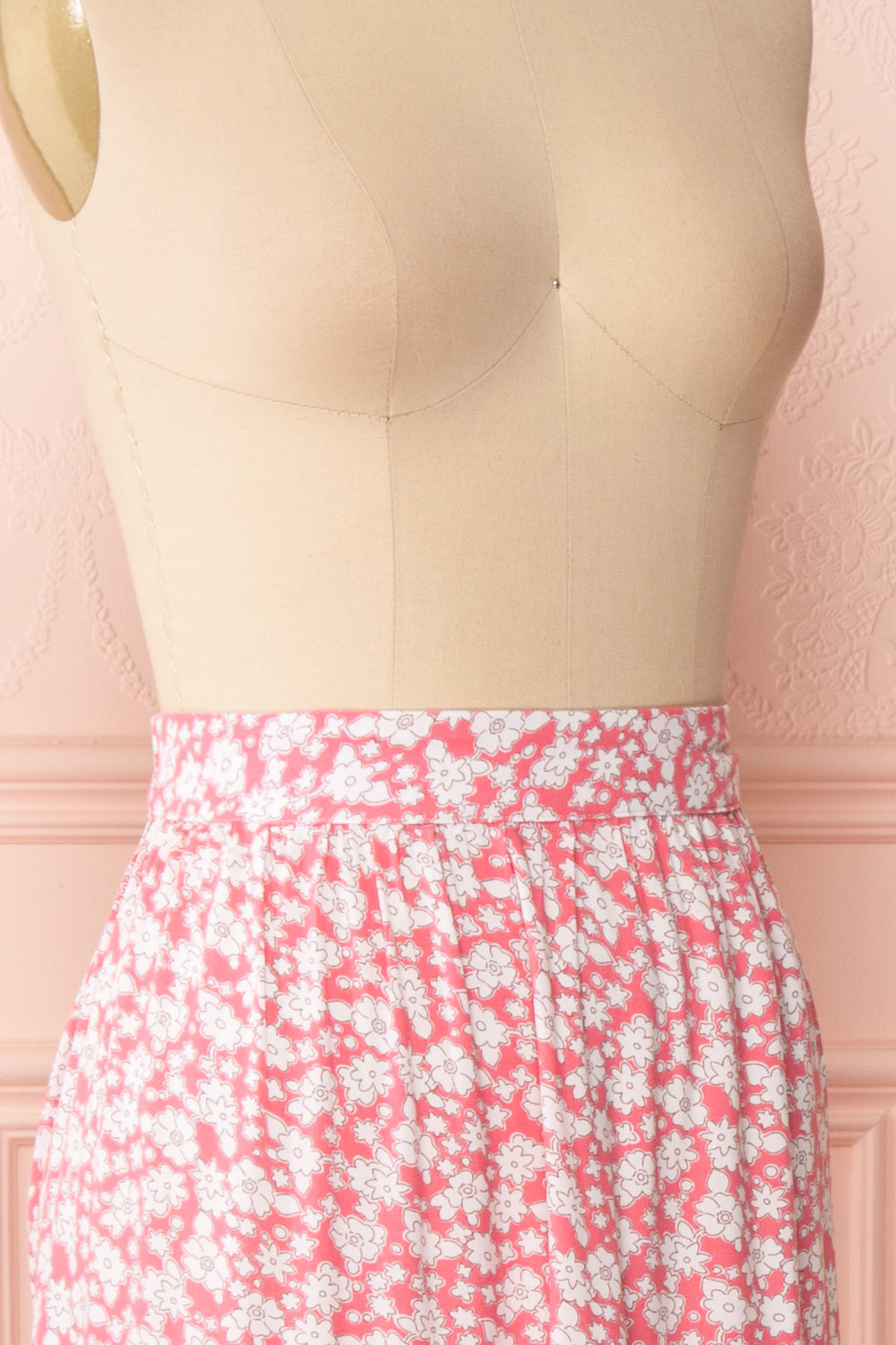 Chelsea Pink & White A-Line Midi Skirt | Boutique 1861 side close up