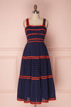 Chikma Navy Blue & Red Embroidered Lace A-Line Dress front view | Boutique 1861
