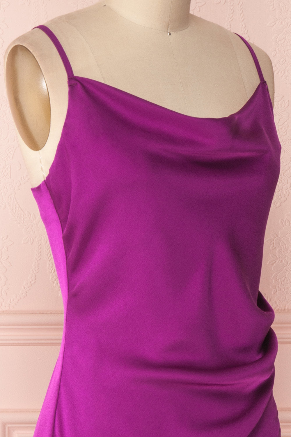 Chloe Fuchsia | Cowl Neck Satin Slip Dress