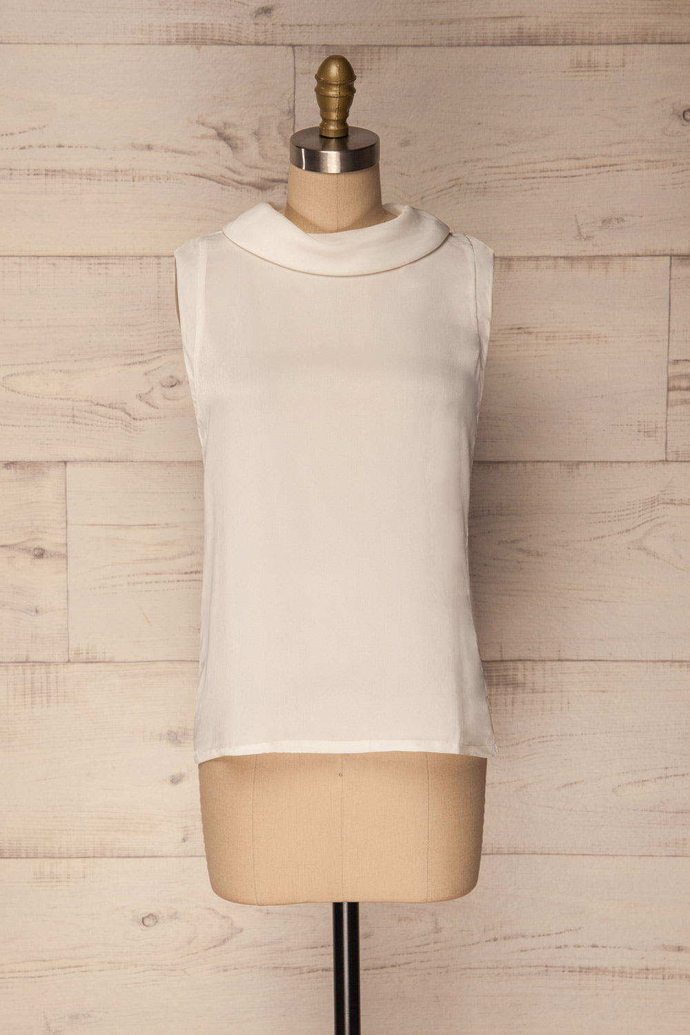  Chocen White Sleeveless Silky Cowl Neck Top | La Petite Garçonne 1