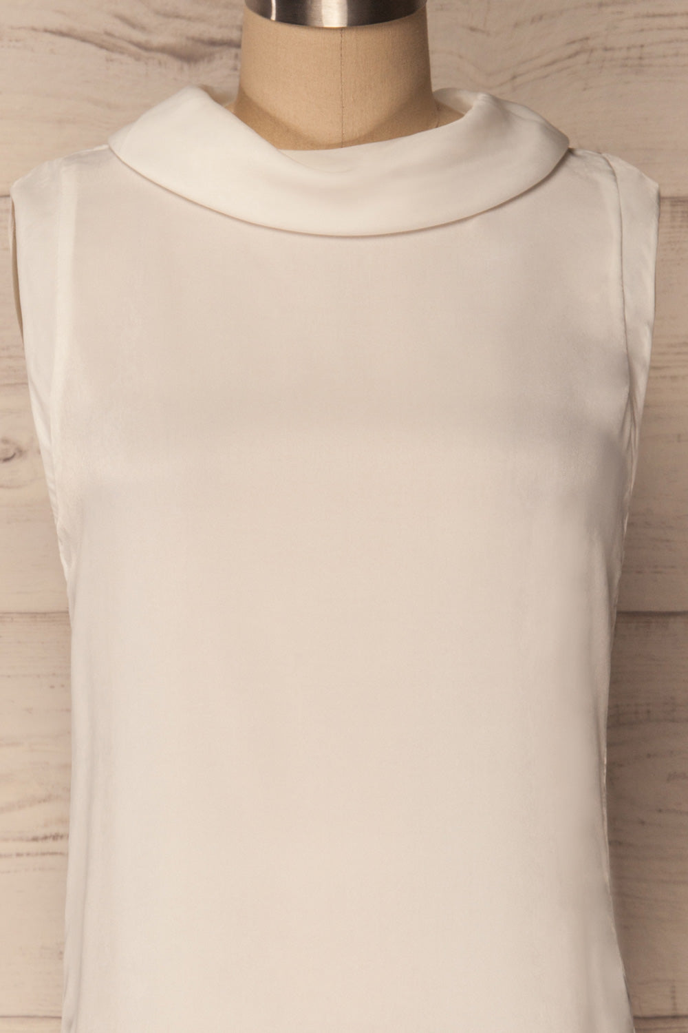 Chocen White Sleeveless Silky Cowl Neck Top | La Petite Garçonne 2