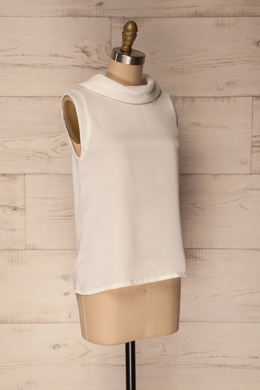 Chocen White Sleeveless Silky Cowl Neck Top | La Petite Garçonne 3