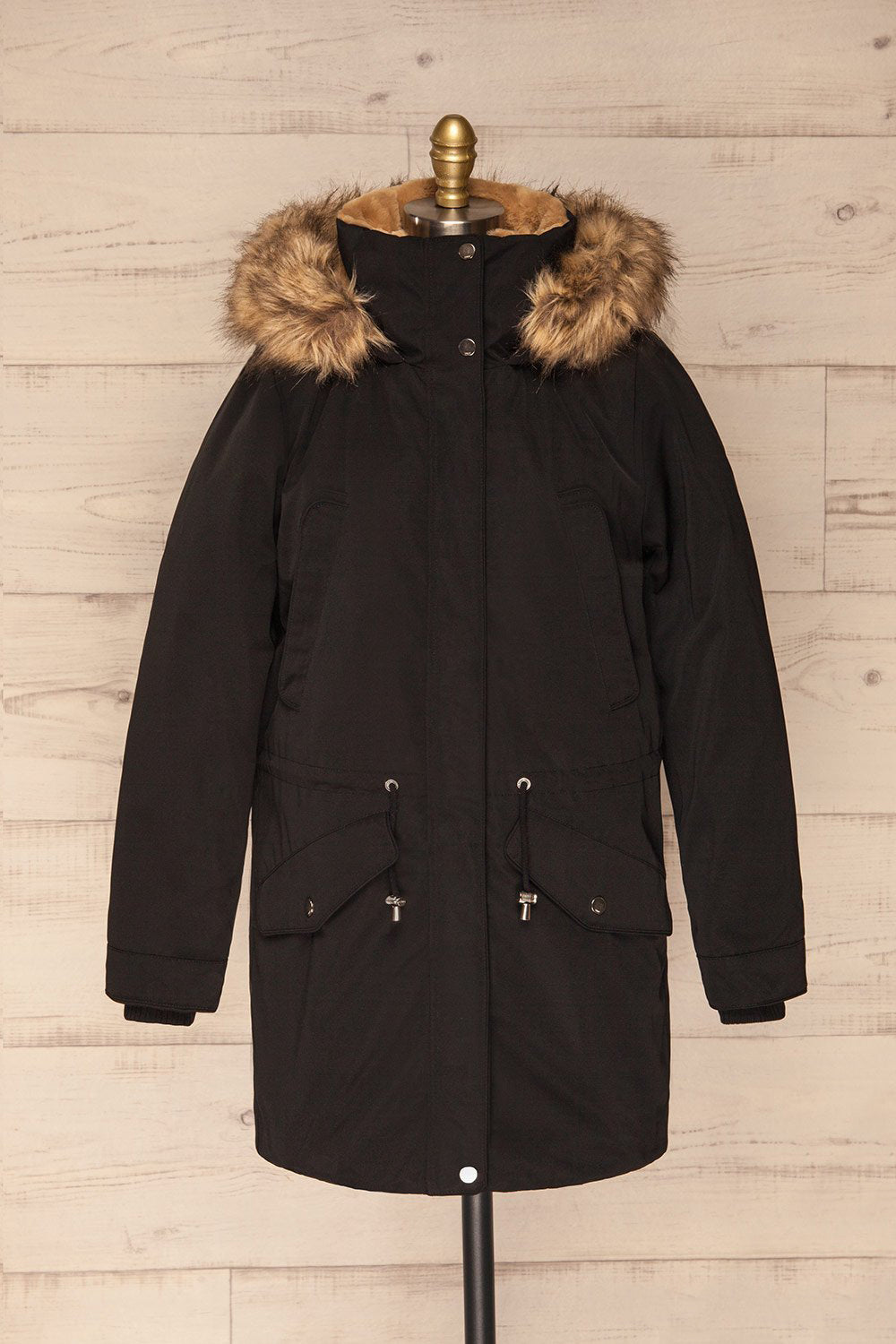 Chojnow Black Parka Coat with Faux Fur Hood | La Petite Garçonne