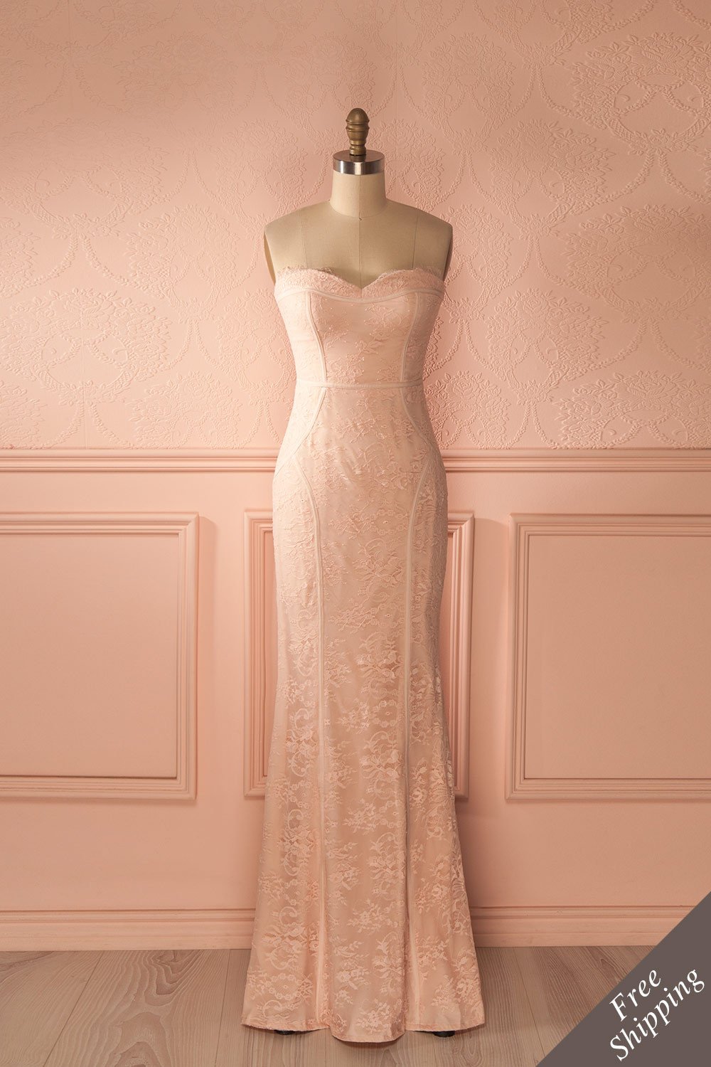 Christiana Blush | Light Pink Lace Fitted Bustier Gown