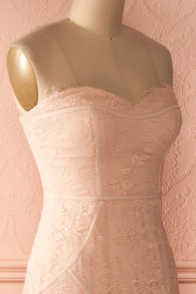 Christiana Blush - Light pink lace fitted bustier gown