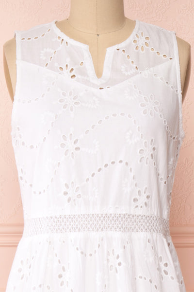 Chrysanthe White Openwork Lace Short Dress | Boutique 1861 front close-up