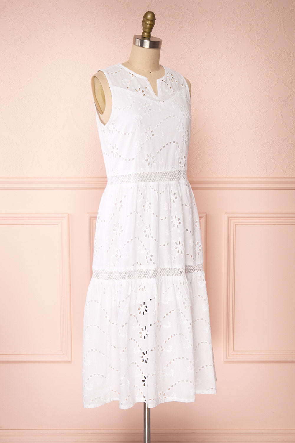 Chrysanthe White Openwork Lace Short Dress | Boutique 1861 side view 