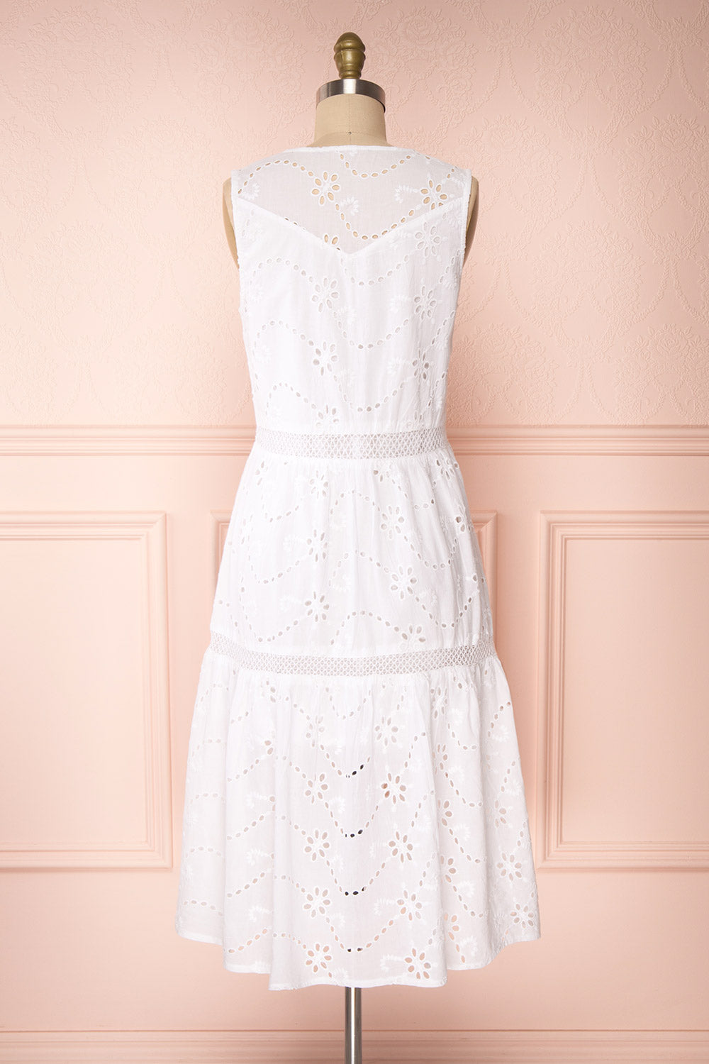 Chrysanthe White Openwork Lace Short Dress | Boutique 1861 back view 