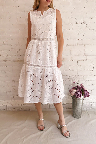 Chrysanthe White Openwork Lace Short Dress | Boutique 1861 model look