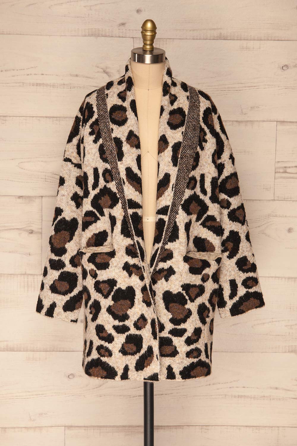 Chrzanow Beige Leopard Printed Knit Cardigan | La Petite Garçonne front view close