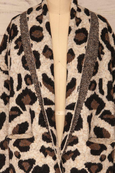 Chrzanow Beige Leopard Printed Knit Cardigan | La Petite Garçonne front close up close