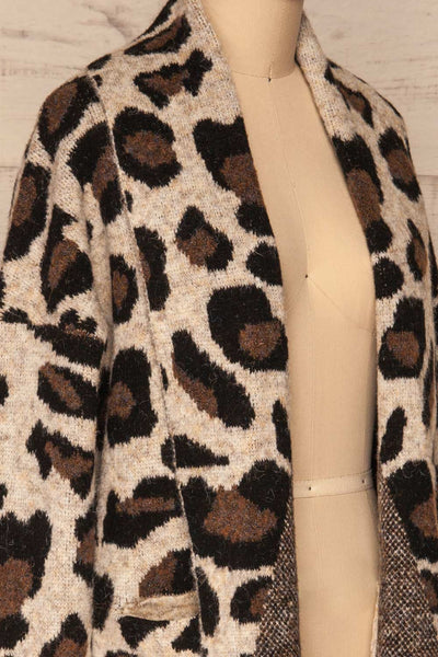 Chrzanow Beige Leopard Printed Knit Cardigan | La Petite Garçonne side close up
