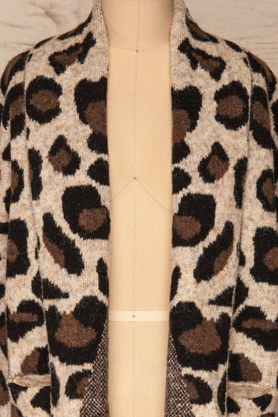 Chrzanow Beige Leopard Printed Knit Cardigan | La Petite Garçonne front close up open