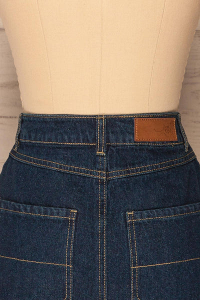 Cieszyn Dark Blue Denim Mini Skirt with Pockets | La Petite Garçonne back close-up