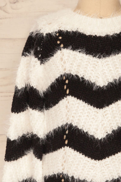 Cintia Dark Mini Kids White & Black Knit Sweater | La Petite Garçonne front close-up