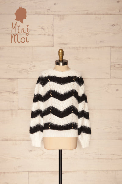 Cintia Dark Mini Kids White & Black Knit Sweater | La Petite Garçonne front view