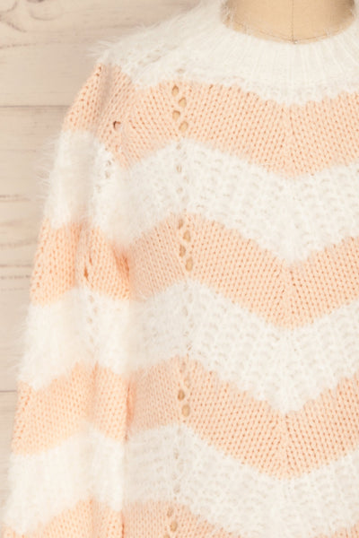 Cintia Light Mini Kids White & Blush Knit Sweater | La Petite Garçonne front close-up
