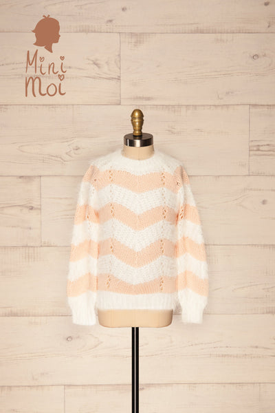 Cintia Light Mini Kids White & Blush Knit Sweater | La Petite Garçonne front view