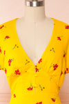 Citlali Yellow Short Sleeve Floral Dress | Boutique 1861 front close up
