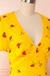 Citlali Yellow Short Sleeve Floral Dress | Boutique 1861 side close up