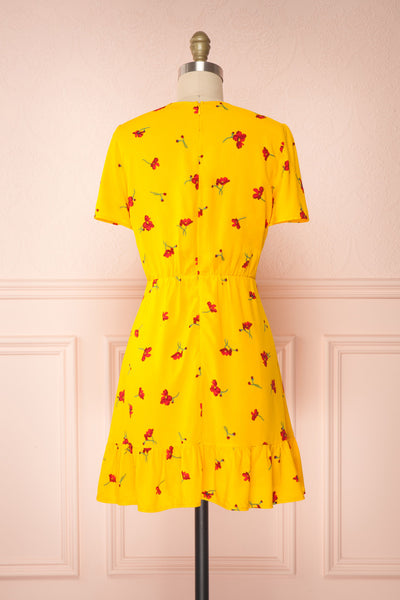 Citlali Yellow Short Sleeve Floral Dress | Boutique 1861 back view