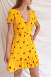 Citlali Yellow Floral Short Dress | Boutique 1861 on model