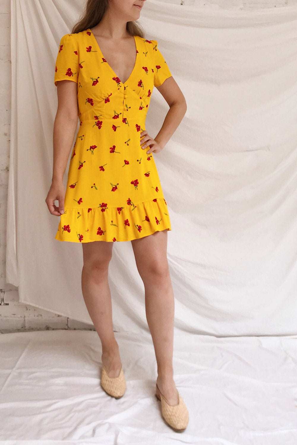 Citlali Yellow Floral Short Dress | Boutique 1861 model look